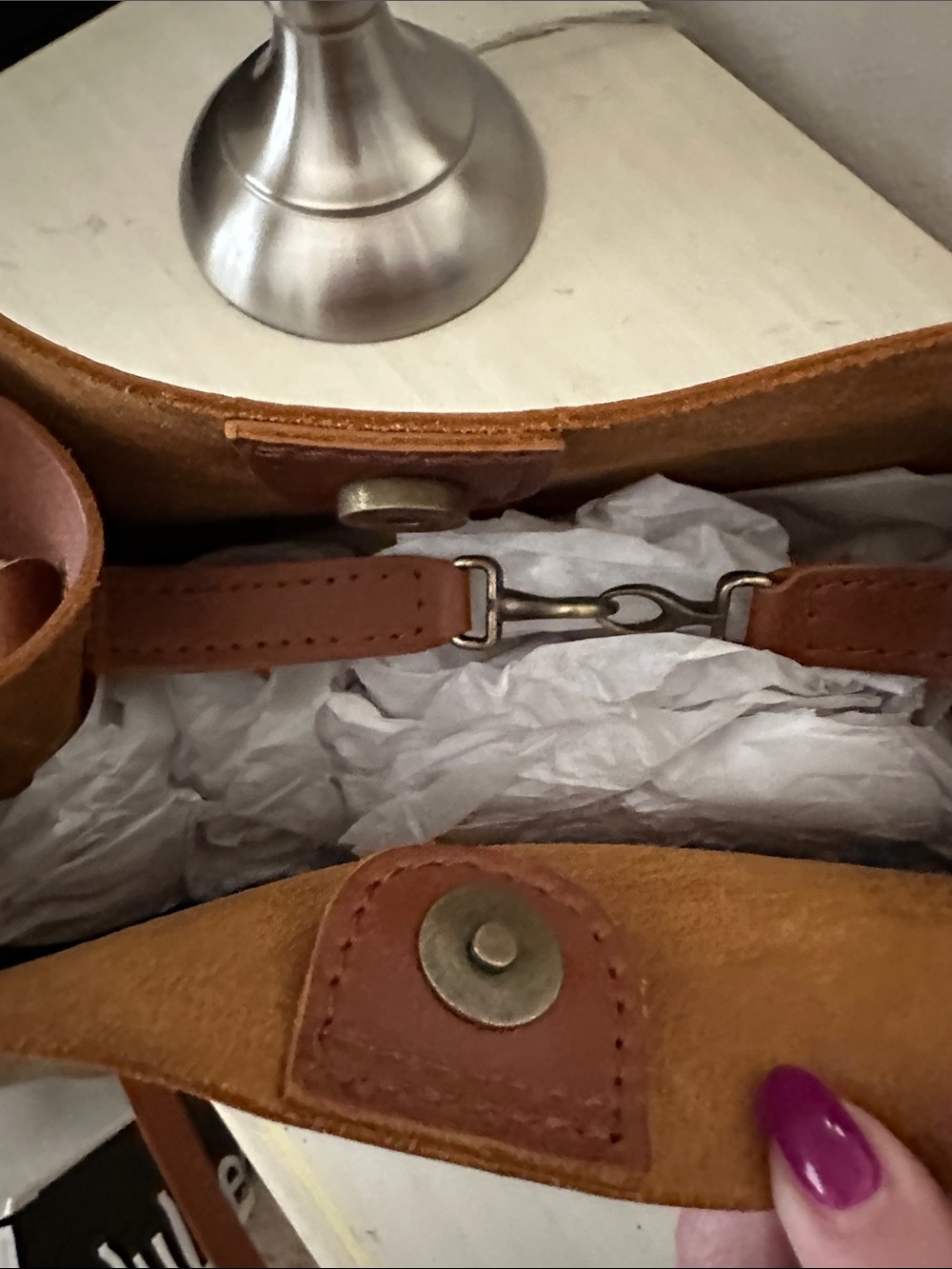 Portland Leather Honey Brown Butterfly Bucket Shoulder Bag - Picture 8 of 10